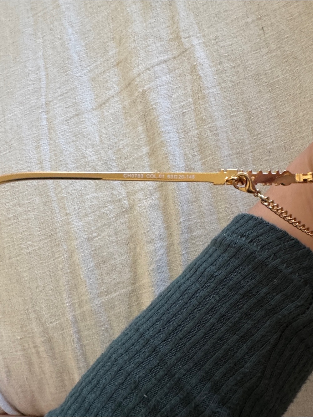 CHANEL Gold Metal Cat-Eye Glasses with Chain - Picture 6 of 7